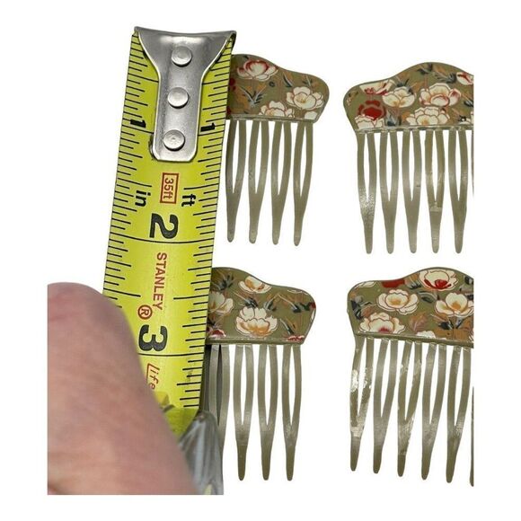 Vintage Green 4 Hair Combs Signed Made in West Germany Flowers Floral Print